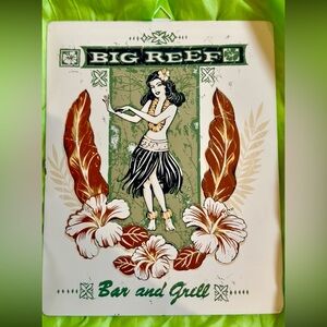 Big Reef Hawaiian Hibiscus Hula Pin-Up Girl Tropical Metal Bar & Grill Sign
